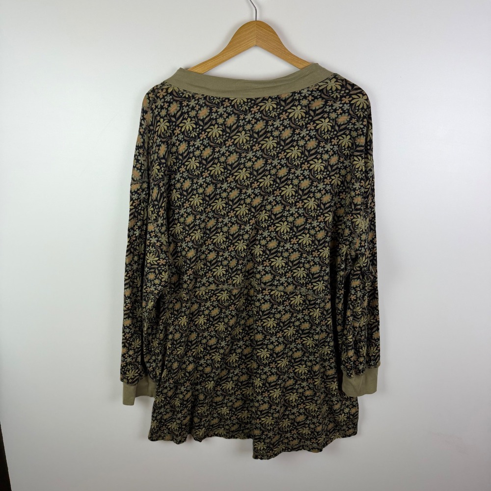 Natural Life‎ Floral Tunic Top Mini Dress Large Olive Green Cotton Boho Stretch - Picture 6 of 9